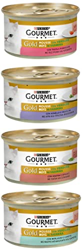Gourmet Gold Mousse für die Katze, mit Gemüse mit Lamm, Ente, Forelle, Dorsch, 8 x 85 g - 12 Stück von Gourmet