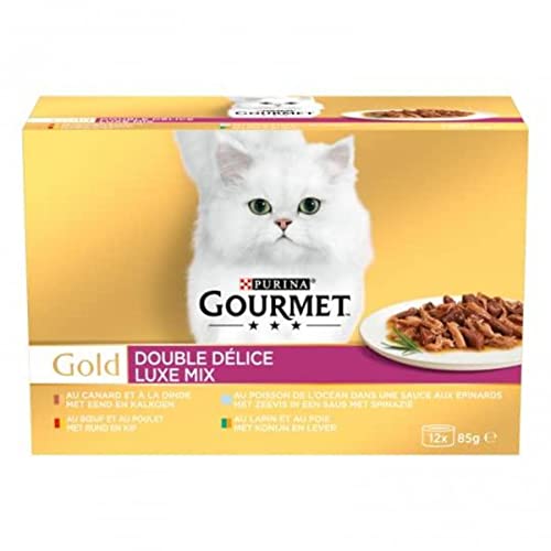 Gourmet Gold Nassfutter Double Délice, 4 Sorten für Katzen – 12 Beutel x 85 g von Gourmet