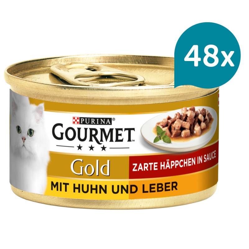 GOURMET Gold Zarte Häppchen in Sauce mit Huhn und Leber 48x85g von Gourmet