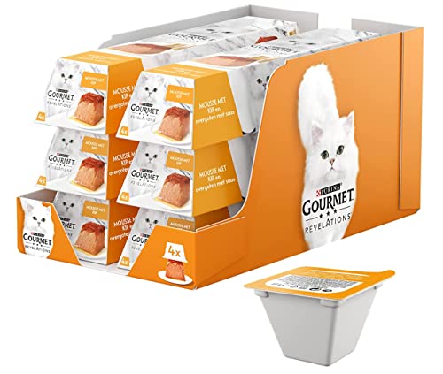 Gourmet PURINA Revelations Musselin, Huhn mit Sauce überzogen – 4 x 57 g – Mahlzeitenportionen für ausgewachsene Katzen – 6 Stück von Gourmet