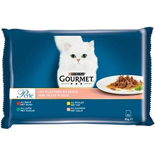 Gourmet Perle, Nassfutter in Soße, 4 Sorten für Katzen – 4 Beutel à 85 g von Gourmet