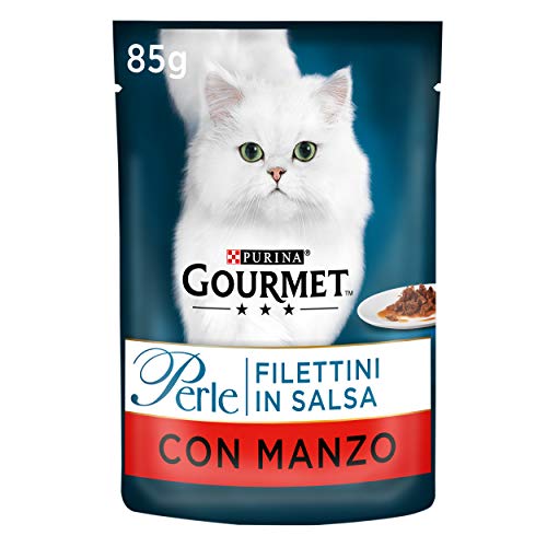 Gourmet Purina Perle Nassfutter für Katzen Rinderfilets in Sauce - 24 Beutel à 85 g (24 x 85 g) von Gourmet