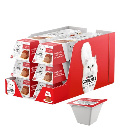 Gourmet Purina Revelations Mousse mit Sauce, Nassfutter für Katzen mit Ochse, 4 Pyramiden à 57 g von Gourmet