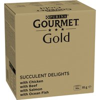 Jumbopack Gourmet Gold Saftig-Feine Streifen 96 x 85 g - Mix (Huhn, Meeresfisch, Rind, Lachs) von Gourmet