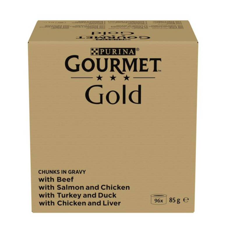 Jumbopack Gourmet Gold Zarte Häppchen 96 x 85 g - Rind, Huhn & Leber, Lachs & Huhn, Truthahn & Ente von Gourmet