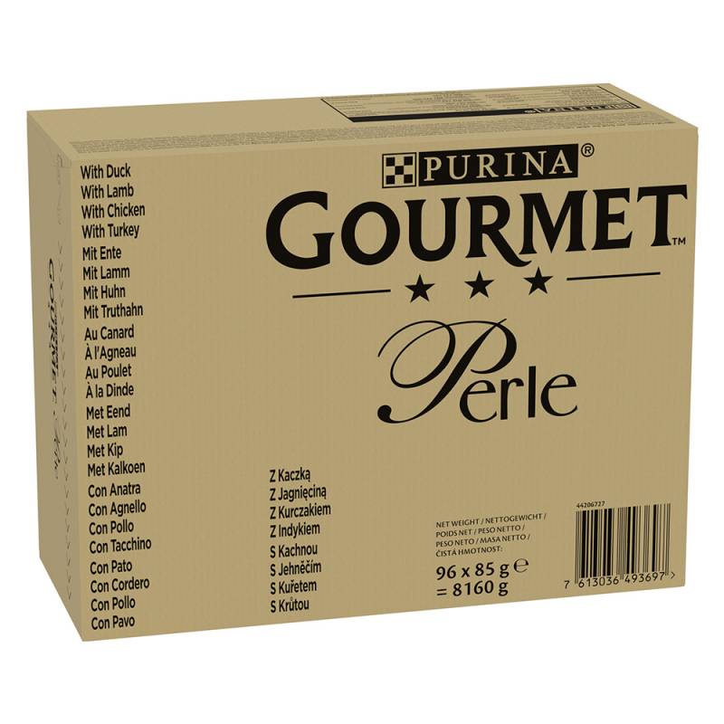 Jumbopack Gourmet Perle 96 x 85 g - Ente, Lamm, Huhn, Truthahn in Sauce von Gourmet