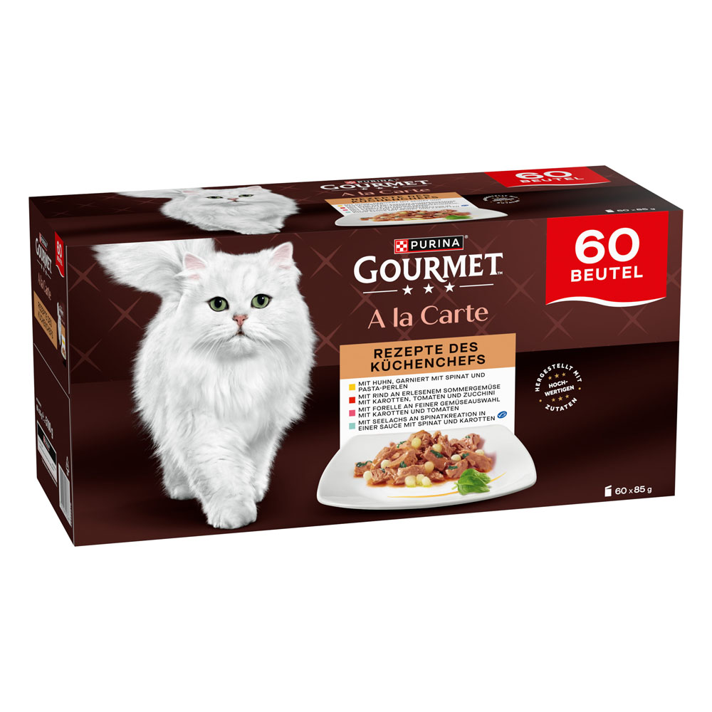 Megapack Purina GOURMET A la Carte 60 x 85 g  - Rezepte des Küchenchefs: Huhn, Rind, Forelle, Seelachs von Gourmet