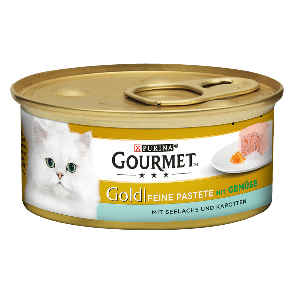Mixpaket Gourmet Gold Feine Pastete 48 x 85 g - Mix 4: Huhn, Seelachs/Karotte, Forelle/Tomate, Rind von Gourmet
