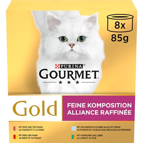 Gourmet Gourmet PURINA GOURMET Gold Feine Komposition Katzenfutter nass, Sorten-Mix, 12er Pack (12 x 8 Dosen à 85g) von Gourmet