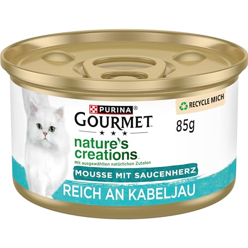 PURINA GOURMET Nature's Creations Mousse mit Saucenherz Katzenfutter nass, reich an Kabeljau, 12er Pack (12 x 85g) von Gourmet