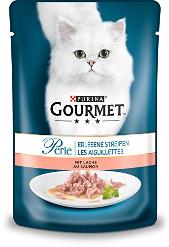 PURINA GOURMET Perle Erlesene Streifen Katzenfutter nass, mit Lachs, 24er Pack (24 x 85g) von Gourmet
