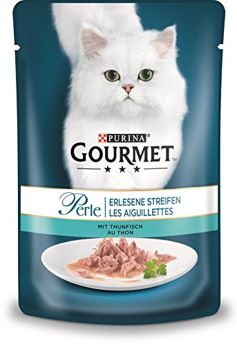 PURINA GOURMET Perle Erlesene Streifen Katzenfutter nass, mit Thunfisch, 24er Pack (24 x 85g) von Gourmet