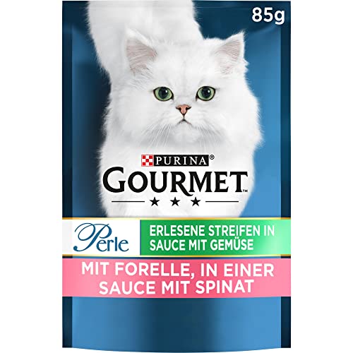 PURINA GOURMET Perle Erlesene Streifen mit Gemüse Katzenfutter nass, mit Forelle und Spinat, 24er Pack (24 x 85g) von Gourmet