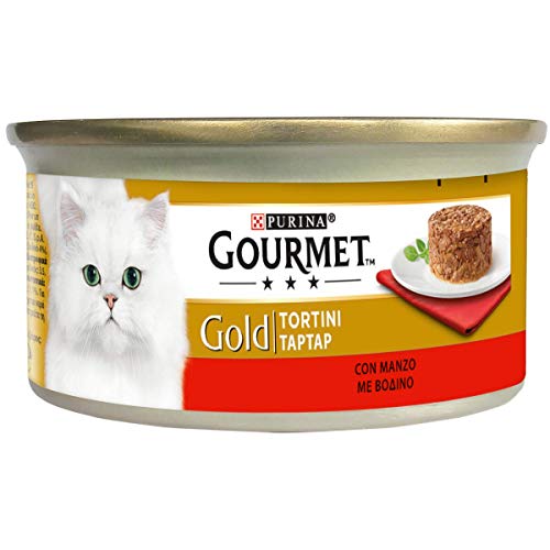 GOURMET Gold Tortini Nassfutter für Erwachsene Katzen mit Rind, 24 Dosen à 85 g von Gourmet