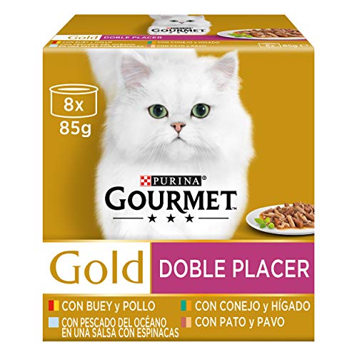 Purina Gourmet Gold, doppelter Genuss, Nassfutter für Katzen, Verschiedene Packungen, 12 Packungen mit 8 Dosen à 85 g, 96 Dosen von Gourmet