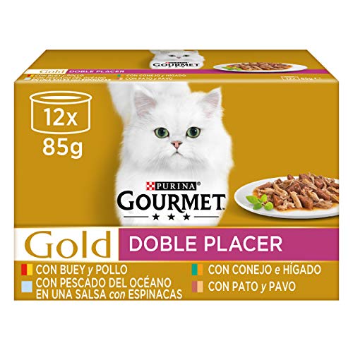 Purina Gourmet Gold Double Vergnügen, Nassfutter für Katzen, Sortiert, 8 Packungen à 12 Dosen à 85 g - 96 Dosen von Gourmet