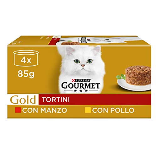 Purina Gourmet Gold Nassfutter für Katzen, Rinderfleisch, Huhn, 48 Dosen à 85 g, 12 Packungen à 4 x 85 g von Gourmet