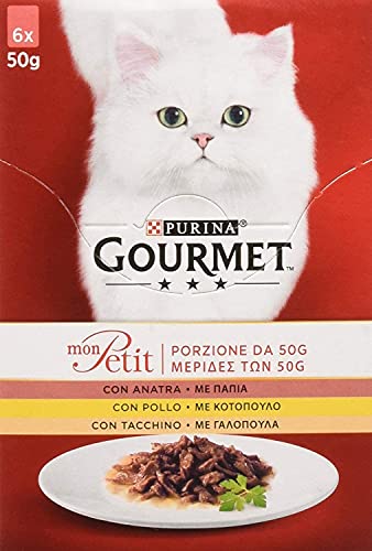 Purina Gourmet Mon Petit Nass-Katze, leckere Wahl mit zartem Fleisch mit Ente, Huhn und Truthahn, 48 Beutel à 50 g (8 Packungen à 6 x 50 g) von Gourmet
