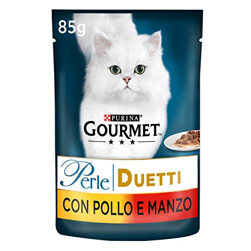 Purina Gourmet Perle Duetti mit Delicate Fleisch Nassfutter für Katzen mit Huhn und Rind, 24 Beutel à 85 g von Gourmet