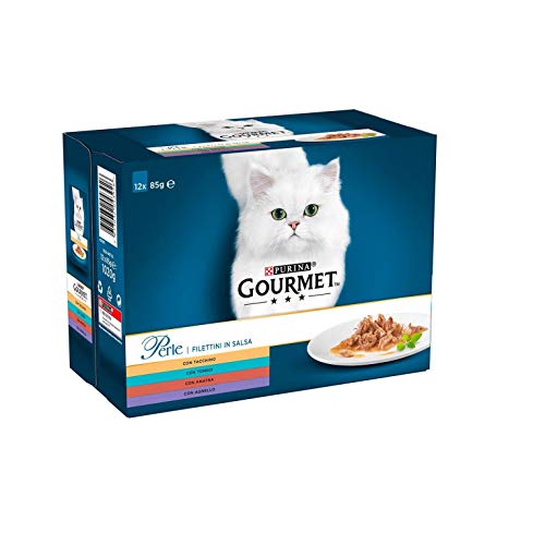 Purina Gourmet Perlen feucht Katze Gewinde in Sauce mit Truthahn, Thunfisch, Ente, Lamm - 72 Beutel à 85 g je (6 Packungen à 12 x 85 g) von Gourmet