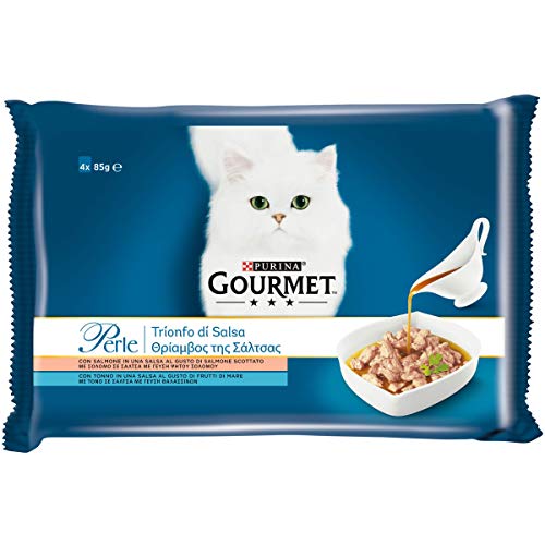 Purina Gourmet Perlen feuchte Katze Triumph von Soße, mit Thunfisch und Lachs - 4 Beutel à 85 g (4er Pack (4 x 85 g) von Gourmet