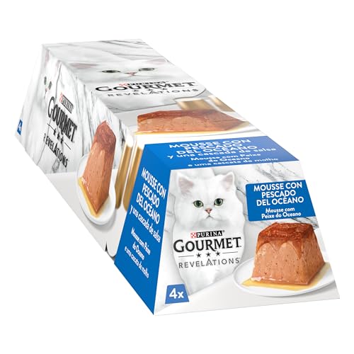 Purina Gourmet Revelations Mousse mit Soße, Nassfutter für Katzen mit Meeresfischen, 6 Packungen mit 4 Pyramiden à 57 g, 24 Pyramiden von Gourmet