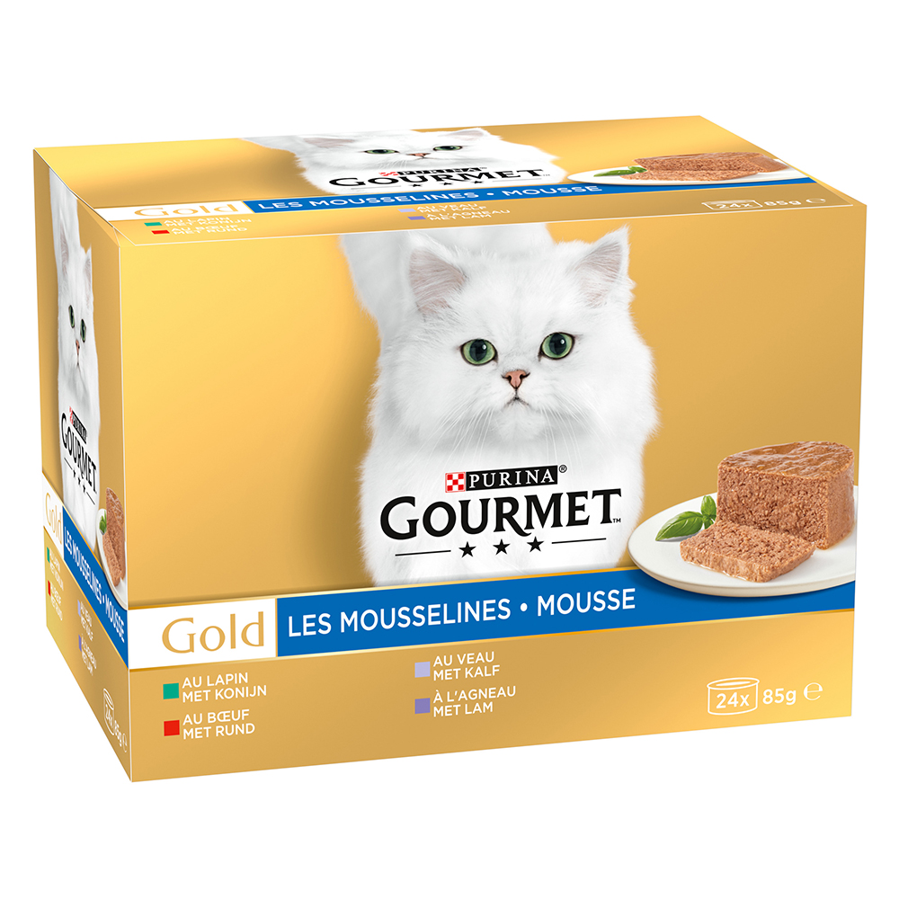 Sparpaket Gourmet Gold Feine Pastete 24 x 85 g - Fleisch-Mix (Kaninchen, Kalb, Rind, Lamm) von Gourmet