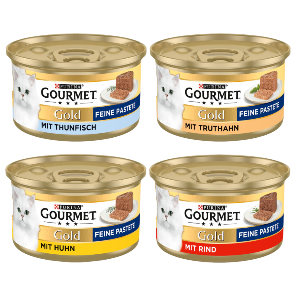 Sparpaket Gourmet Gold Feine Pastete 48 x 85 g - Mixpaket 1 (Huhn, Rind, Thunfisch, Truthahn) von Gourmet