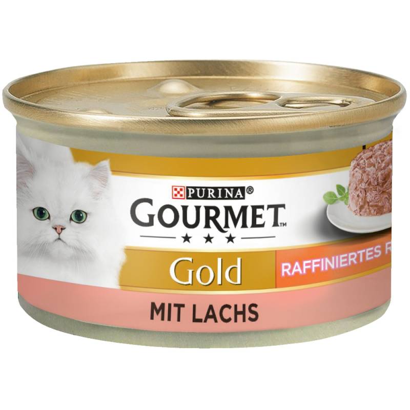 Sparpaket Gourmet Gold Raffiniertes Ragout 48 x 85 g - Mixpaket (Huhn, Thunfisch, Lachs, Rind) von Gourmet