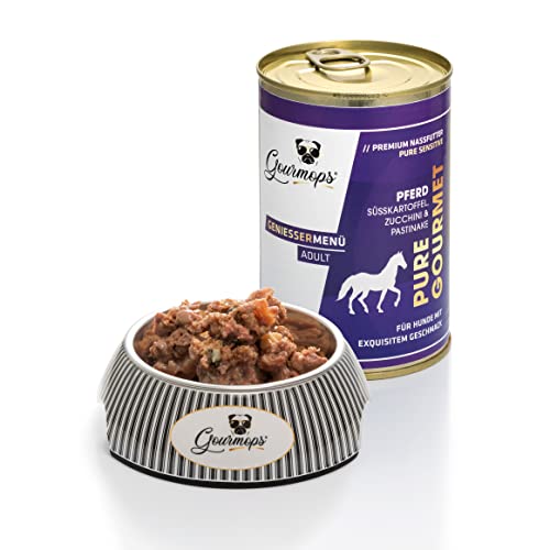 Pure Gourmet, Pferd mit Süßkartoffel, Zucchini und Pastinake, Premium-Nassfutter für Erwachsene Hunde, Metzgerqualität aus Deutschland, für Sensible Hunde und Allergiker geeignet, getreidefrei von Gourmops