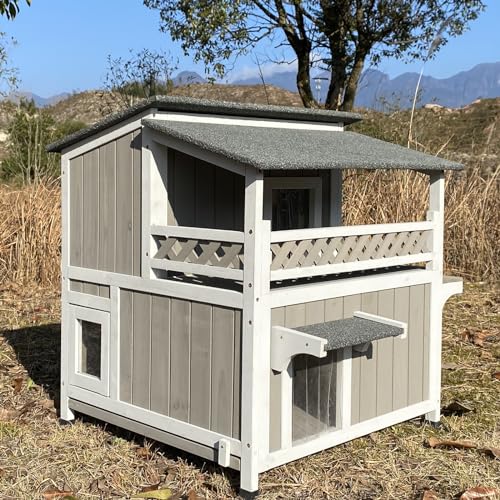 Gowoodhut Feral Katzenhaus Outdoor Wetterfest - Zweistöckiges Katzenhaus aus Holz für den Außenbereich, Wildkatzenhaus mit Balkon, wasserdicht, Fluchttür Gowoodhut Feral Katzenhaus Outdoor Wetterfest - Zweistöckiges Katzenhaus aus Holz für den Außenbereich, Wildkatzenhaus mit Balkon, wasserdicht, Fluchttür von Gowoodhut