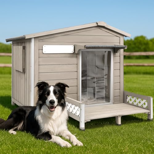 Gowoodhut Hundehütte aus Holz für drinnen und draußen, wetterfest, kaufester Eisenrahmen, abnehmbarer Boden und verstellbares Fenster für kleine, mittelgroße und große Hunde, 104,1 cm L × 88,9 cm B × von Gowoodhut