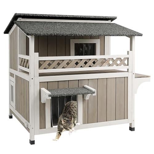 Gowoodhut Katzenhaus für Wildkatzen, 2-stöckig, mit großem Balkon, Katzenhaus aus Holz mit 2 PVC-Türen, wetterfest und zu öffnendem Dach, entfernt Böden, Fluchttüren Gowoodhut Katzenhaus für Wildkatzen, 2-stöckig, mit großem Balkon, Katzenhaus aus Holz mit 2 PVC-Türen, wetterfest und zu öffnendem Dach, entfernt Böden, Fluchttüren von Gowoodhut