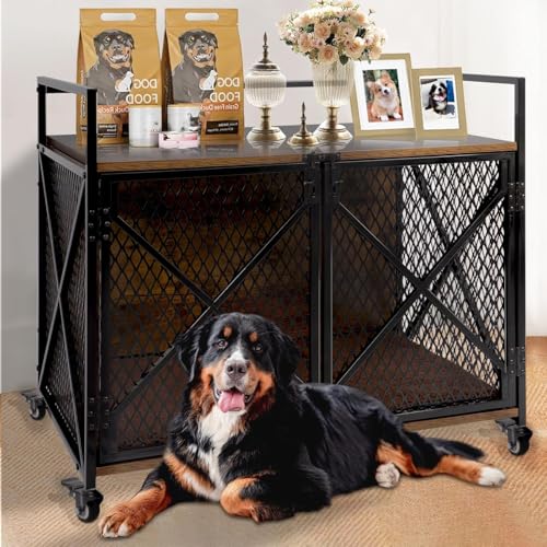 Hundekäfig aus Holz, Möbel-Stil, dekorative Hundehütten mit abschließbaren Rädern, robuster Beistelltisch für kleine, mittelgroße und große Rassen, 104,1 cm L x 60,9 cm B x 90,9 cm H, rustikales Braun Hundekäfig aus Holz, Möbel-Stil, dekorative Hundehütten mit abschließbaren Rädern, robuster Beistelltisch für kleine, mittelgroße und große Rassen, 104,1 cm L x 60,9 cm B x 90,9 cm H, rustikales Braun von Gowoodhut