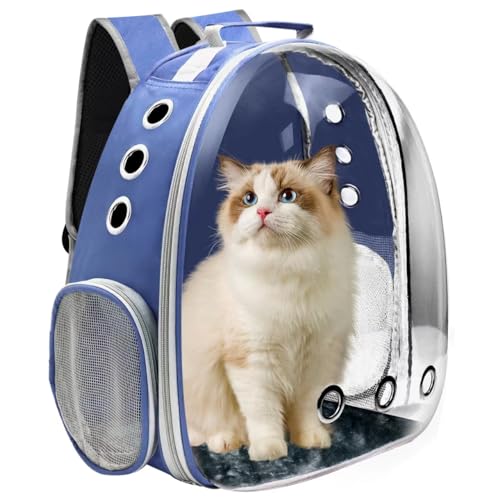 Katzen-Rucksack, Haustier-Tragetasche mit belüftetem Design für Welpen, Katzen, Haustier-Tragetasche, Rucksacktasche, Raumkapsel für Reisen/Wandern/Camping/Outdoor (Blau) von Goxeon
