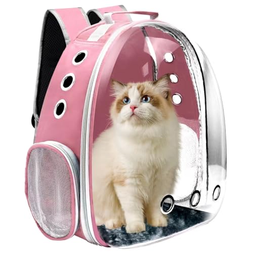 Katzen-Rucksack, Haustier-Tragetasche mit belüftetem Design zum Tragen von Welpen und Katzen, Haustier-Tragetasche, Rucksacktasche, Raumkapsel für Reisen/Wandern/Camping/Outdoor (Rosa) von Goxeon