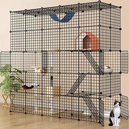 DIY Katzenkäfig, abnehmbarer Metalldraht, großes Kätzchengehege mit Leiter, Indoor Outdoor Kennels Laufstall, Kiste großer Übungsort für 1-4 Katzen (69L x 28B x 69H) von Goyappin