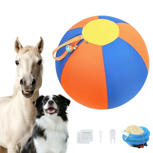 Goyappin Herding Ball für Hunde mit Glocke, 55,9 cm, Gelb und Blau, Hundeball für große Hunde, sichtbare Farben, 900D-Oxford-Gewebe, Hundespielzeug für Training und Bewegung im Freien (Orange, Gelb von Goyappin