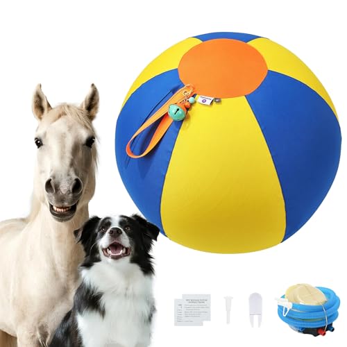 Goyappin Herding Ball für Hunde mit Glocke, 55,9 cm, Gelb und Blau, Hundeball für große Hunde, sichtbare Farben, 900D-Oxford-Gewebe, nicht kauendes interaktives Hundespielzeug für Outdoor-Training und von Goyappin