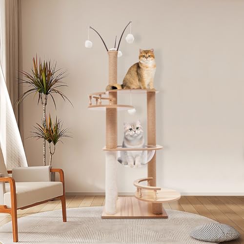 Kratzbaum Höhe 132cm Gesamtbelastbarkeit 8KG mit 3 Sprungplattformen mehrere Kratzbäume und 4 hängende Bälle kratzbaum hoch für Indoor-Katzen von Gqouur