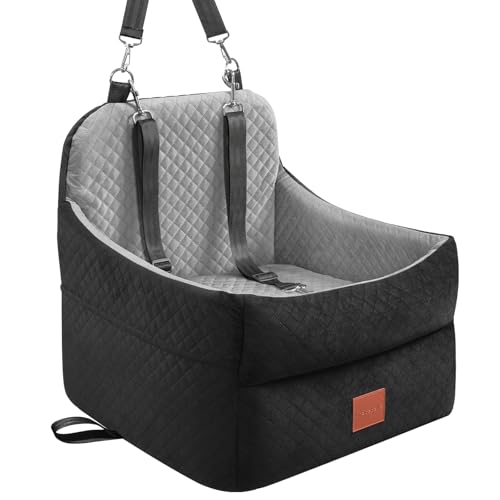 Hundeautositz für kleine/mittelgroße Hunde unter 15,9 kg, Memory-Schaum-Hunde-Sitzerhöhung mit waschbarem, abnehmbarem Bezug, tragbares reisesicheres Bett mit 2 Sicherheitsgurten und von GracePals