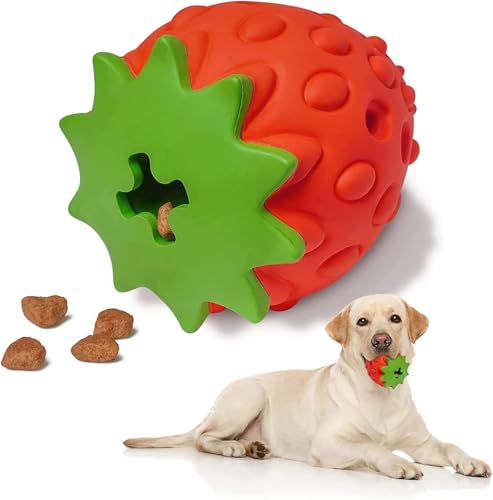 Hund kauspielzeug Interaktives Spielzeug Unzerstörbar Robust Erdbeere-Form Naturkautschuk Zahnpflege Snackball Rbares Hundespielzeug Aggressive Kauen für Große & Kleine Hunde von Graceever