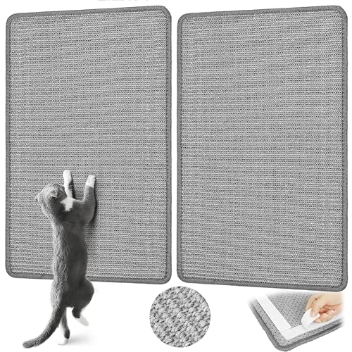 Graciadeco 2 Grau Sisal Teppich Katzen Kratzbrett Wand, 60 x 40cm kratzmatte Katze katzengras fertig gewachsen katzenteppich kratzecke für Katzen von Graciadeco