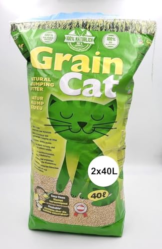 Grain Cat Öko-Katzenstreu 2x 40 L 80 Liter - Katzenstreu für Umweltbewusste Katzenbesitzer von Grain Cat