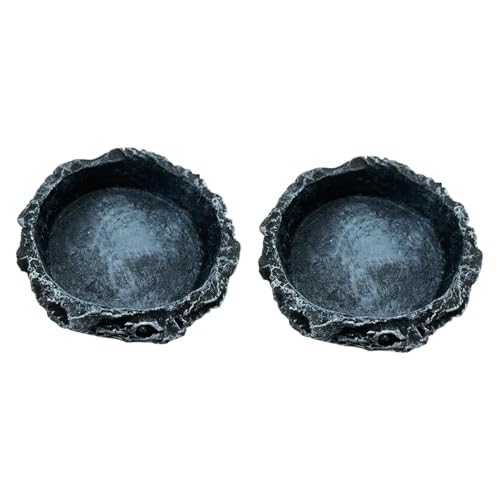 Gralara 2pcs Reptilienwassergerichte Lebensmittelschalen Trinken Tabletts Füttern von Geschirr Terrariumdekor für Schildkröte, Runden von Gralara