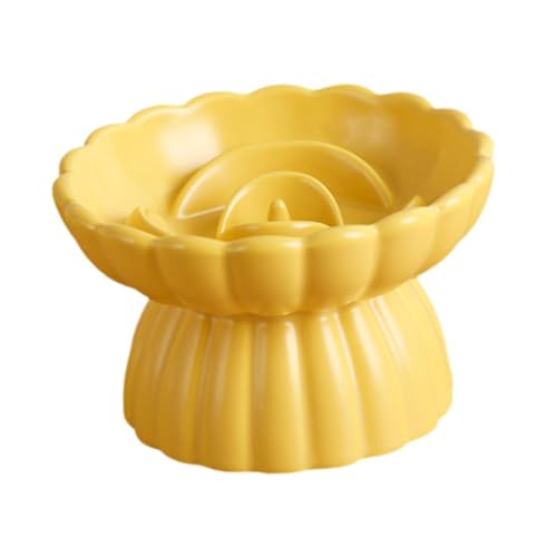 Gralara Erhöhter Katzenbogen langsamer Feeder Snack Bowl langsames Futtermittel für Kaninchen Welpe, Gelb von Gralara
