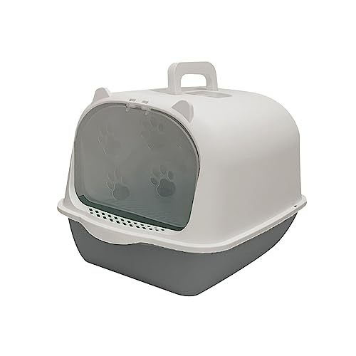 Gralara Katzentoilette mit Kapuze und Deckel, geschlossene Katzentoilette, Haustiertoilette, leicht zu reinigen, spritzwassergeschützt, Katzentoilette mit, grau-weiß von Gralara