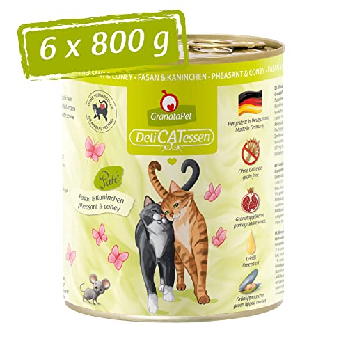GranataPet Delicatessen Fasan & Kaninchen, 6 x 800 g, Nassfutter für Katzen, Katzenfutter für Feinschmecker, Futter ohne Getreide & ohne Zuckerzusätze von GranataPet