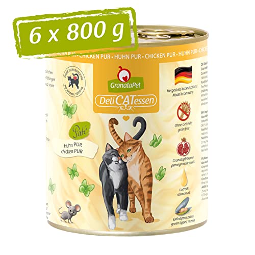 GranataPet Delicatessen Huhn PUR, 6 x 800 g, Nassfutter für Katzen, Futter ohne Getreide & ohne Zuckerzusätze, Katzenfutter mit hohem Fleischanteil & hochwertigen Ölen von GranataPet