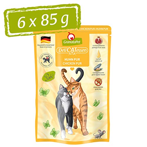 GranataPet Delicatessen Huhn PUR, 6 x 85 g, Nassfutter für Katzen, Futter ohne Getreide & ohne Zuckerzusätze, Katzenfutter mit hohem Fleischanteil & hochwertigen Ölen von GranataPet